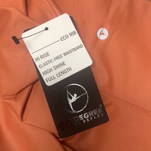 90‎ DEGREE BY REFLEX Pink Orange Shiny Rib High Rise Leggings Small Medium New - Picture 6 of 8